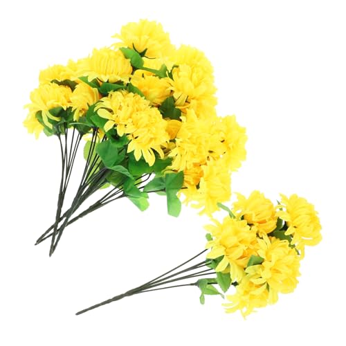 TOYANDONA Crisantemi Artificiali Gialli per Esterno Composizioni Floreali Resistenti per Decorazioni Cimitero e Tombe Bouquet Realistici e Duraturi per Giardino e Balcone