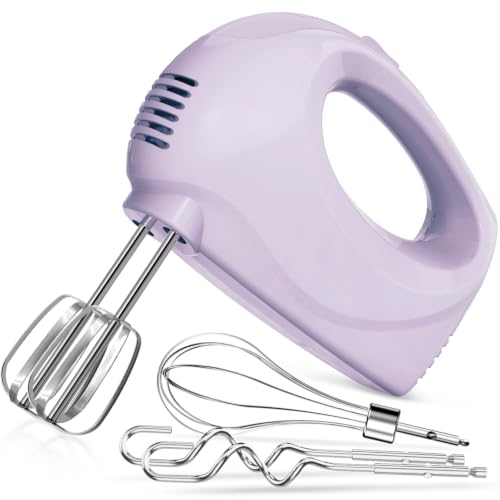 Image of Showvigor Electric Hand Mixer with 5 Stainless Steel Whisks,5 Speed,Violet