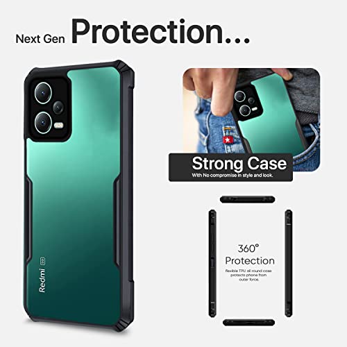 Image of Pikkme Poco X5 5G / Redmi Note 12 5G Back Cover | Crystal Clear Transparent Back | Ultra Hybrid | Full Camera Protection | Raised Edge | Bumper Back Case (Black)