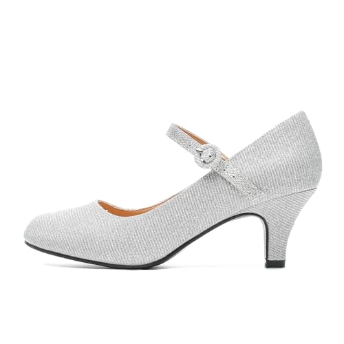 Image of Women's Vintage Mary Jane Shoes Dress Comfortable Low Kitten Heels Ankle Strap Closed Round Toe Office Work Wedding Pumps