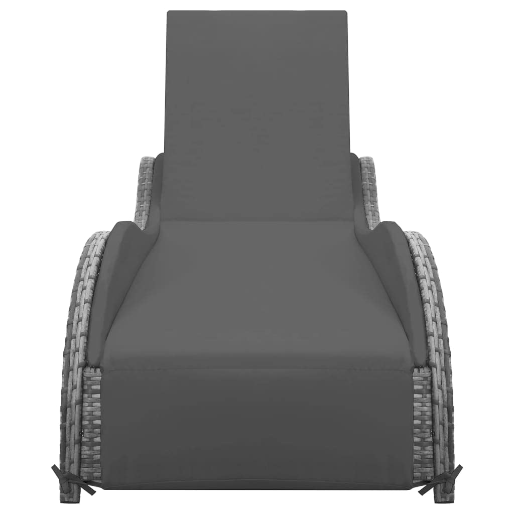 Chaise longue de jardin avec coussin, en polyrotin, anthracite, pour terrasse, dossier réglable, 200 x 73 x 45 cm