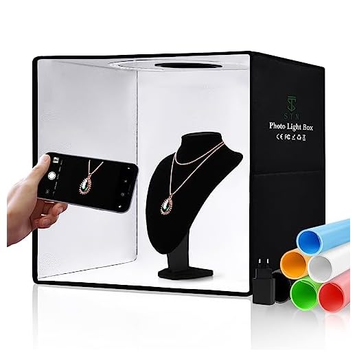 STN Caja De Luz Fotografía 30x30x30cm Portátil Plegable Light Box 5500K CRI 95 con Brillo Ajustable 112 Luces LED y 6 Fondos de Colores
