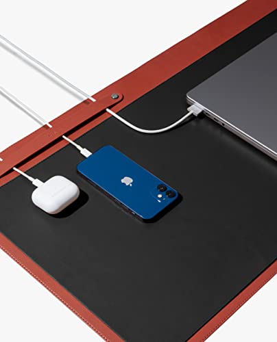 Image of DailyObjects Dart Large Premium Vegan Leather Desktop /Laptop Desk Mat for Work from Home /Office /Gaming | Cable Organiser & Hideway Storage | Extended Mousepad & Water-Resistant - Red - Model - R1