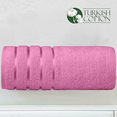 Image of Elegant Comfort 100% Turkish Cotton 4 Lines Viscose Stripe Jumbo Bath Towel - Hotel Spa Quality Extra Large 35 x 70 Inch Bath Towel Ultra Soft, Super Absorbent Quick Dry Large Bath Towel, Light Pink
