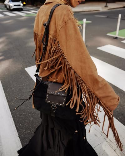 Gacaky Women's Oversized Faux Suede Fringe Jacket Vintage Western Cowgirl Tassel Jackets Country Concert Outfits3