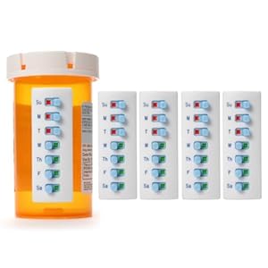 5 Pack Medication Tracker en Herinnering, Take-n-Slide Herbruikbare Peel and Stick Pill Trackers, Bevestig aan uw fles (NIET inbegrepen) Week-at-a-Glance View