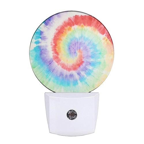 Image of EKOBLA Tie Dye Night Light, Rainbow Spiral Colorful Night Lights Plug Into Wall with Auto Sensor for Bedroom and Bathroom