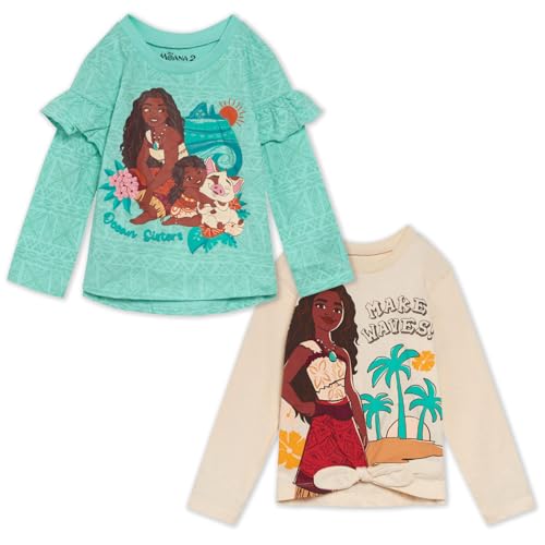 Image of Disney Girls 2 Pack Long Sleeve T-Shirts Infant to Big Kid Sizes (18 Months - 14-16)