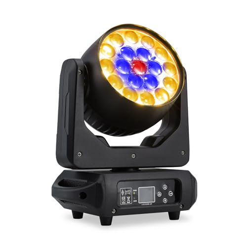 Moving Head Light19X15W 4-in-1 Stage Lights, DMX 512 RGBW Beam/Wash/Zoom Effect Spot Lights 4-60°...