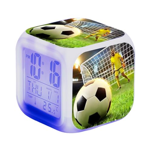 Cube Alarm - horloge de football numérique, lumière de bureau LED | Couleur Changer l'horloge affichant la température du temps et les informations de date, horloge de thème sportif avec graphiques de Cube Alarm - horloge de football numérique, lumière de bureau LED | Couleur Changer l'horloge affichant la température du temps et les informations de date, horloge de thème sportif avec graphiques de
