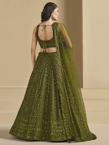 Image of Zeel Clothing Women's Sequins Thread Embroidered Georgette Lehenga Choli With Dupatta (5124-Women-Lehenga-Choli-New; Free size)