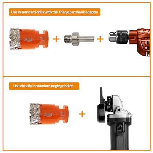 Image of Diamond Core Drill Bit Kit BGTEC Diamond Hole Saw Tile Cutter for Porcelain Tile Ceramic Marble Brick Granite Stone, 5 /8 inch-11 Thread 6 /6 /20 /25 /35 /50mm+50mm Chamfer Bit+Triangle Adapter