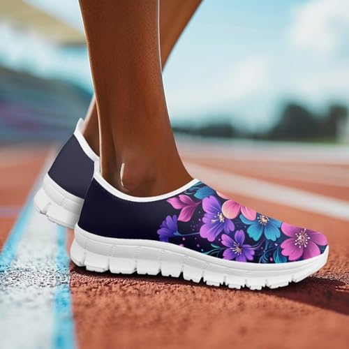 Image of Floral Sneakers for Women Colorful Art Shoes for Women Slip On Casual Work Shoes