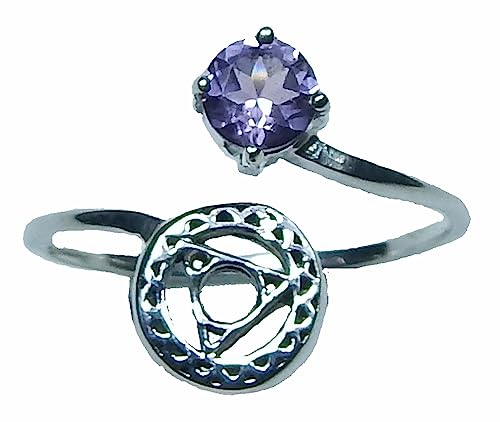Image of 925 sterling silver amethyst ring handmade ring round faceted amethyst ring Bohemian Vintage Symbol Ring Gift For Her