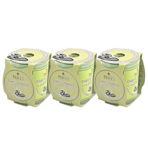 Price's Candles Set of 3 Jar Candles | Fresh Air Range Bundle with Up to 135 Hours Combined Burn Time | Odour Eliminator Candle Bundle Including (Chef's)
