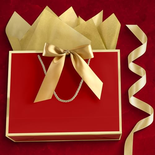 Image of JMANNI Gift Bags with Handles, 13 inch Medium Gift Bags with Tissue Paper | 1 Pcs Red Bag, 2 Tissue Paper and 1 Cards, for Baby Shower, Wedding Bridal Shower, Birthday Party