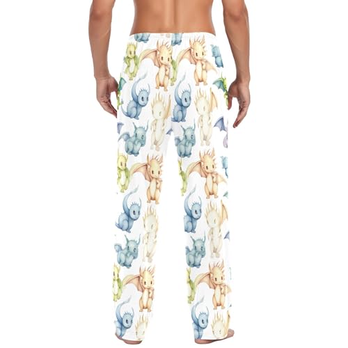Cute Fiery Dragon Men's Pajamas Pants Cotton Sleep Bottoms Pants Lounge Sleepwear - S3