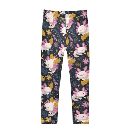 Axolotl Leaf Girls Leggings Soft Stretch Workout Yoga Dance Pants for Kids Casual Tights