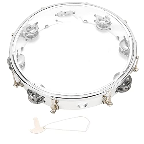 VBESTLIFE Handheld Tambourine Musical Instrument, Tambourine Adjustable Double Row 10in Percussion Jingles Instrument for Musicians, Parties, and Performances (Transparent)