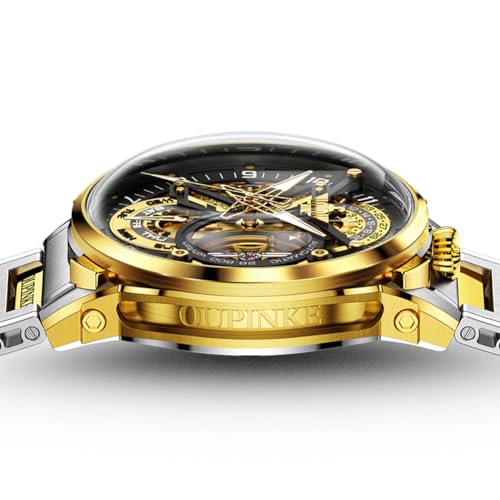 Image of OLEVS GELATU Mens Watch Automatic Tourbillon Wristwatch Skeleton Mechanical Self Winding 50M Waterproof Sapphire Crystal Square Male Watches Yellow /White /Black /Green