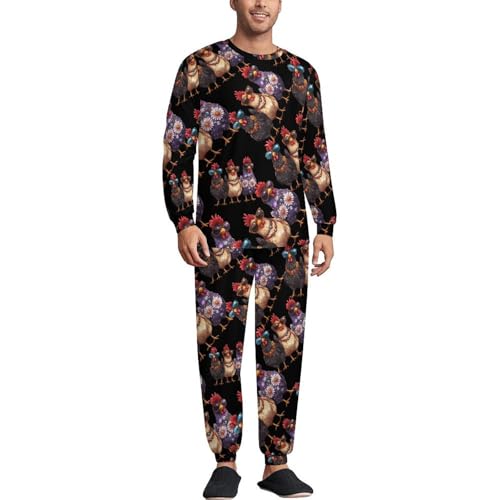 Three Hens Rooster Glasses Mens Pajamas Set Long Sleeve Sleepwear Pjs Set Shirts And Bottoms Sleep Sets Loungwear