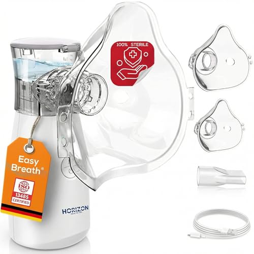 Horizon Health Easy Breath® Pro – TÜV-geprüfter, flüsterleiser Inhalator - Kinder & Erwachsene – tragbarer Nebulizer - Smart Fill® Behälter, 2 Modi, USB-C Aufladung & autom. Reinigung