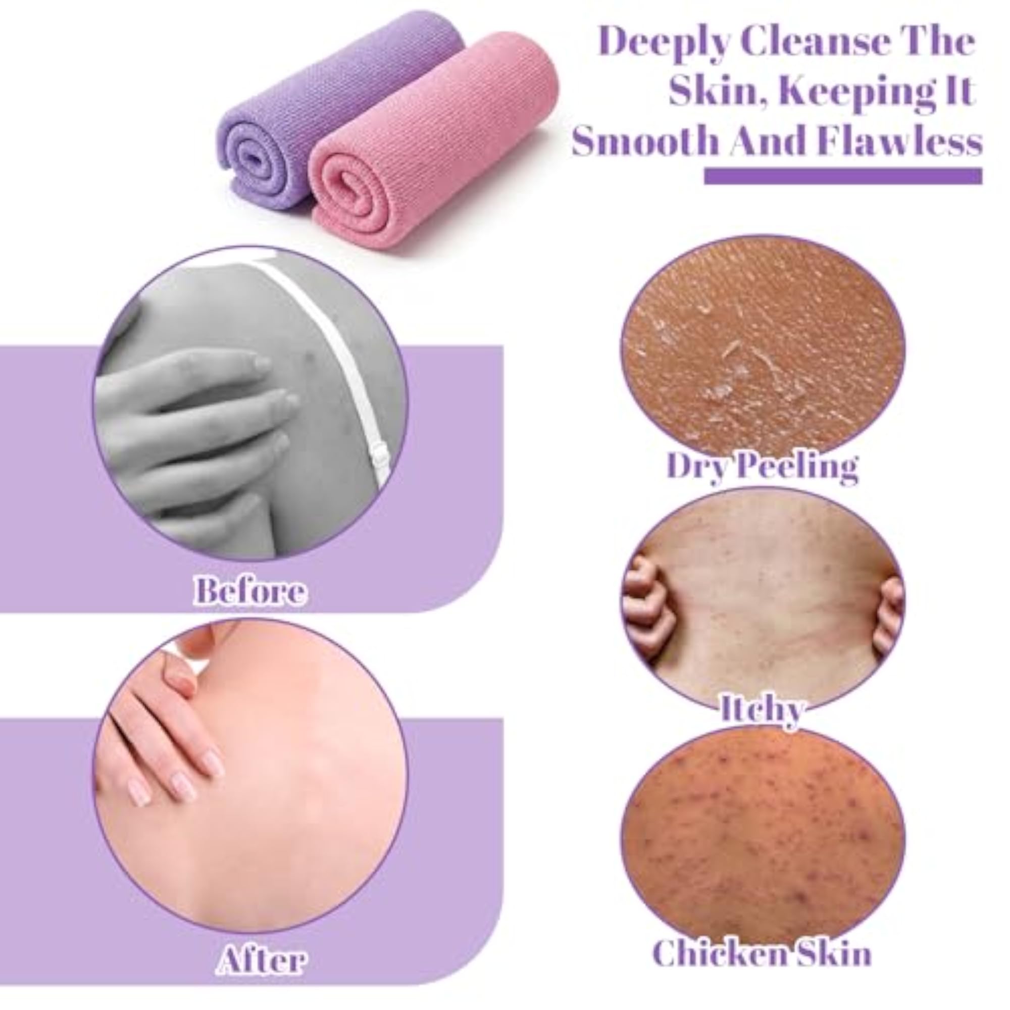 2Pcs Exfoliating Bath Towel, Double-Sided Scrubber