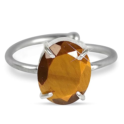 Image of Reiki Crystal Products Certified Natural Gemstone Adjustable Ring, AAA Crystal Ring for Men & Women, Citrine Amethyst Quartz Lapis Onyx Tiger Eye, Reiki Charged Jewellery