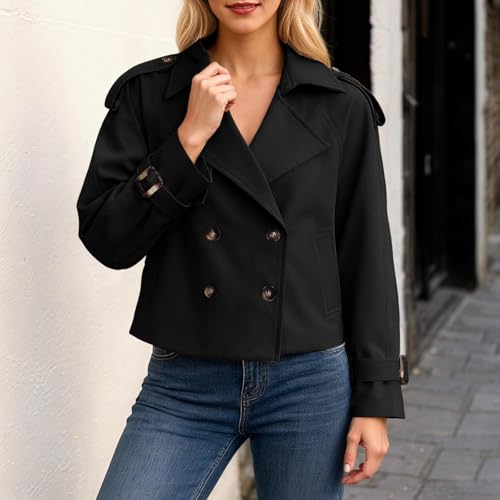 Cropped Trench Coat for Women Double Breasted Jacket Trendy Fall Clothes - image 2