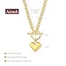 Airmb Heart Necklace for Women Gold Plated 14K Chunky Cuban Chain Trendy Heart Choker Pendant Gold OT Toggle Hypoallergenic Fashion Locket Necklace Jewelry Love Gift for Women