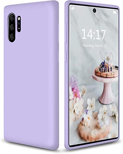 Image of DIZORO Liquid Silicone Case with Microfiber Cushioning Compatible for Samsung Galaxy Note 10 Plus Shockproof Slim Back Cover, Gel Rubber Full Body Protection - Purple