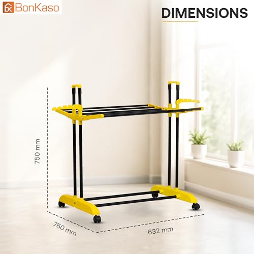 Image of BonKaso AirFold Mini 1-Tier Foldable Clothes Drying Stand, Laundry Rack with Wheels and 8 Hanger Slots for Indoor Outdoor Home Laundry