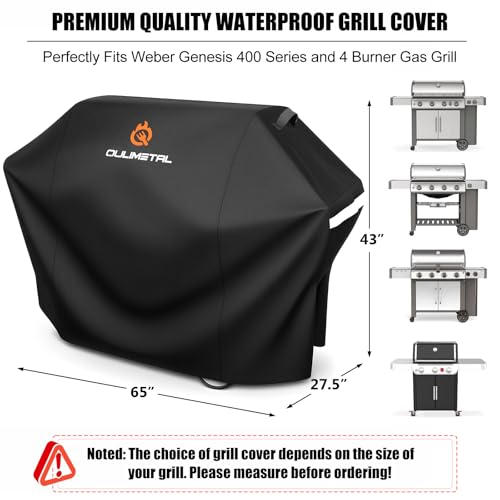 Image of QuliMetal 65 Inch Grill Cover for Weber Genesis II 400 Series | 600D Waterproof Grill Cover for 4-5 Burners Weber Char-Broil Nexgrill Brinkmann Kenmore Compared to 7131(Not Fit 2022 E-435)