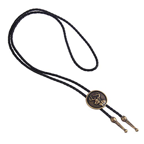 Image of Western Black Bolo Tie for Men and Women,Native American Leather Bolo Tie String