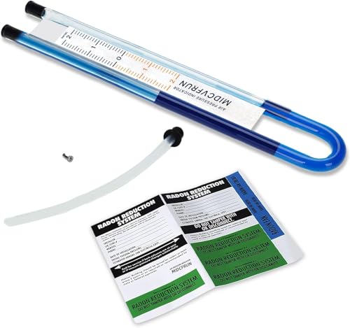 Midcvfrun Easy Read Manometer, U-Shaped Air Pressure Indicator for Radon System Monitoring, Blue