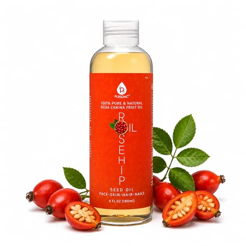 PURSONIC Pure Cold Pressed Rosehip Seed Oil for Face, Hair, Skin & Nails - Hydrating Lightweight Moisturizer for Dry Acne Prone Skin & Brightening Care with Fast Absorbing Formula - 6 Fl Oz