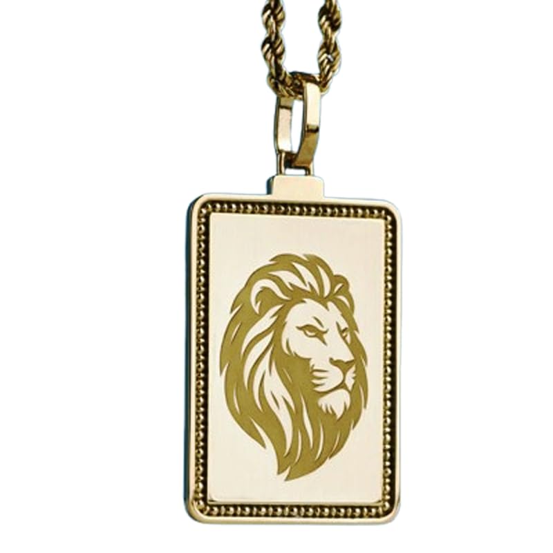 Collier lion gravé argent et or idée cadeau idéale fait main mixte 45cm