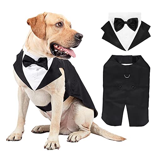 Dog Costume Large Dog Tuxedo Bandana Suit 2-Piece Removeable,Dogs Wedding Attire Outfit for Large and Medium Dogs,Golden Retriever, Labrador, Samo,Bulldogs