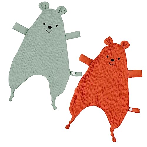 Set di 2 piumini per neonati, simpatici, orsacchiotti, in mussola di cotone, trapunta, coperta di sicurezza per neonato, 40 x 27 cm