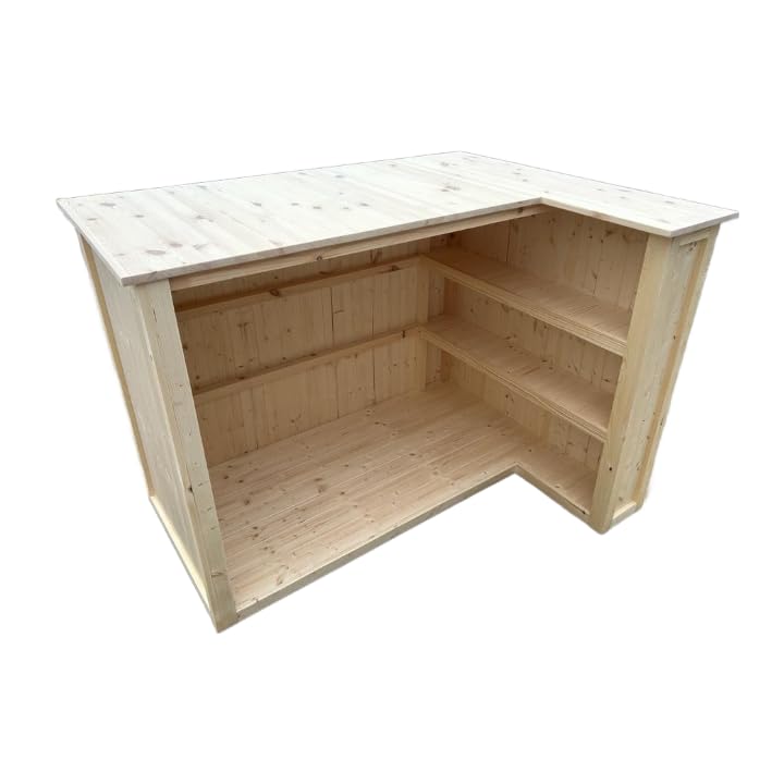 En forma de L de madera para jardín, bar, ginebra, cóctel, hombre, cueva, interior, exterior, frigorífico, congelador, versión adaptada 5 (140 x 80 x 102 cm, efecto quemado derecho)