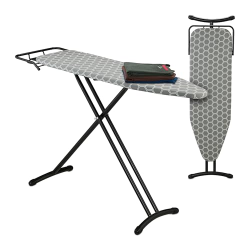 Relaxdays Bügelbrett für Dampfbügeleisen, 110 x 33 cm, höhenverstellbar, Bügeleisenablage, klappbarer Bügeltisch, grau