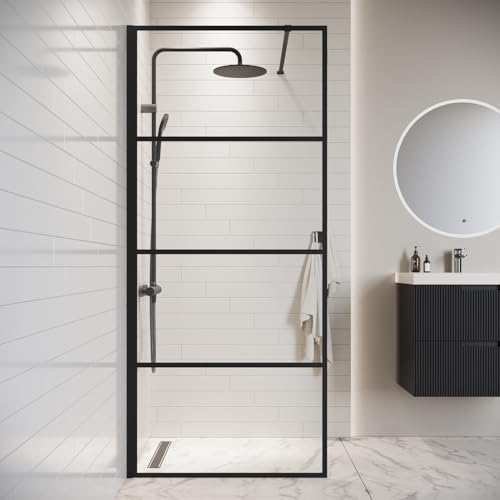 Duschwand Essos 70 x 200cm Glas Duschabtrennung Schwarz - Walk-In Dusche Nano Duschtrennwand