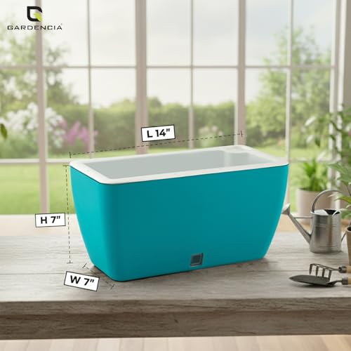 Image of GARDENCIA Self Watering Flower Pots for Outdoor Indoor Gardening /Rectangle Big Plant Pot with Polypropylene UV Material /Decorative Modern Gamla (Sea Green, Pack of 4)
