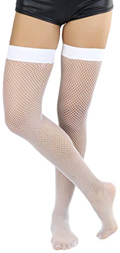 Image of ToBeInStyle Women's Sexy Nylon Versatile Fine Fishnet Thigh High Stockings w /Opaque Band