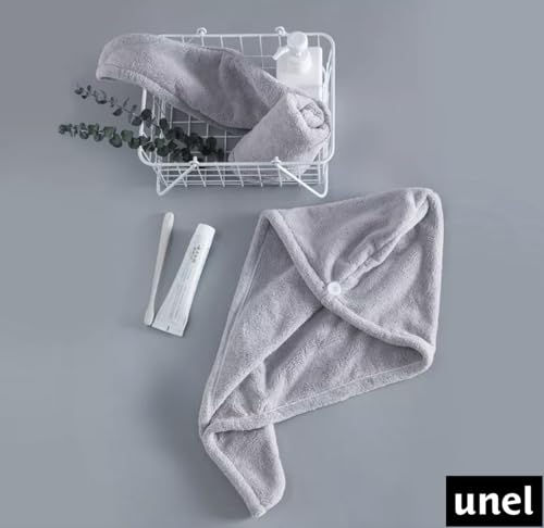 unel Rapid Dry Hair Towel, Microfibre Fast Drying Soft and Anti Frizz Head Towel, Super Absorbent & Soft, 65cm x 25cm (Grey, 2) - Image 2