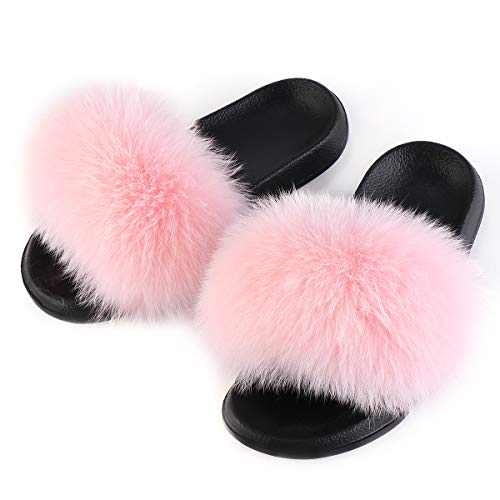 FOLOBE Women Fuzzy Slides Fur Feather Sandals Fur Slips Fur Slippers Fluffy Slides Outdoor House Slides Shoes Fuzzy Slippers Fluffy Sandals slip on fur slippers