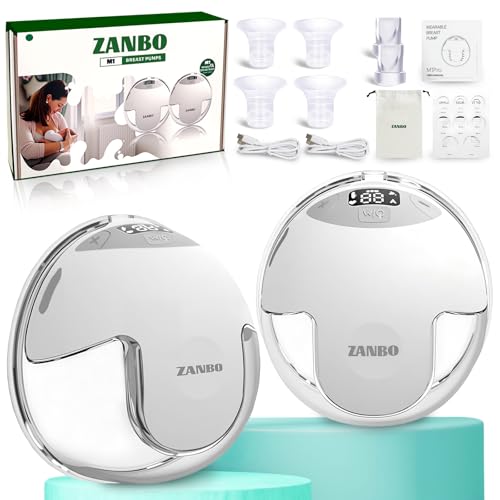 Image of ZANBO Electric Breast Pump 2025 Upgrade Hands Free Breast Pump 2-Pack 32db Ultra Quiet Wearable Breastfeeding Portable with 12 Levels & 4 Modes Portable Led Display + Dual Seal Tech