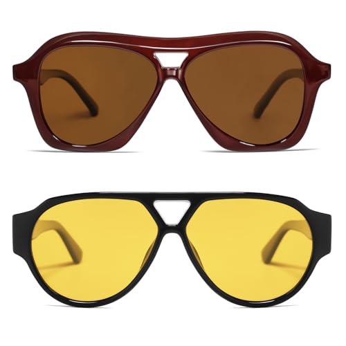 VANLINKER Retro 70s Square Aviator Sunglasses VL9768 and Classic Vintage Aviator Polarized Sunglasses VL9842