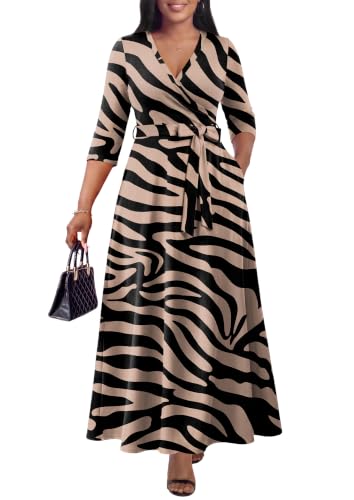 Image of FANDEE Plus Size Maxi Dress for Women Casual Summer Sundress V-Neck 3 /4 Sleeve