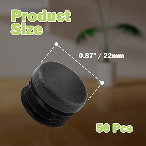 Image of Jiozermi 50 Pcs 7 /8 inch Round Plastic Plug, Black Round Plastic End Cap Furniture Finishing Plug for Pipe Post, Chairs and Furniture